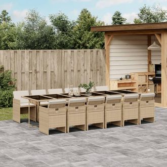 vidaXL Set Comedor De Jard&iacute;n Con Cojines 13 Pzas Rat&aacute;n Sint&eacute;tico Beige Vidaxl