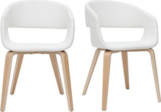 Miliboo Set De 2 Sillas De Dise&ntilde;o De Poliuretano Blanco Con Patas De Madera Clara Slam