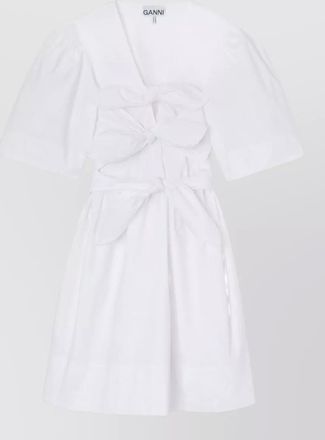Ganni organic cotton knot-detail v-neck short-sleeve mini dress