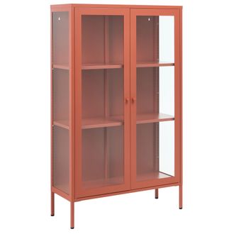 Beliani Vitrina Alta Estilo Industrial Moderno De Acero Con 2 Puertas Vidrio Marr&oacute;n Dorado Nash