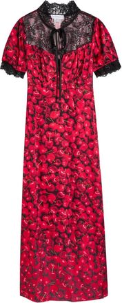Never Fully Dressed Lyla lace cherry print midi dress - women - EcoVero Viscose (LENZING)/Viscose - 10 - Red