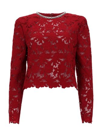 Self Portrait Neutral Semi-Sheer Crystal Embellished Blouse