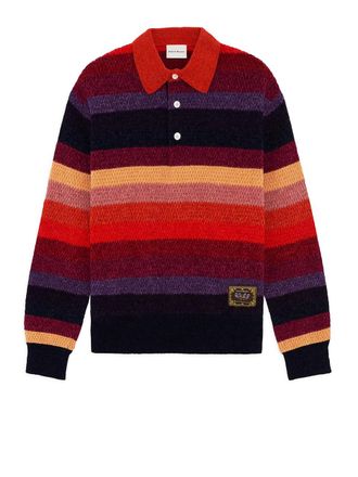 Dr&ocirc;le de Monsieur Chenille Striped Long Sleeve Polo Horse Multico