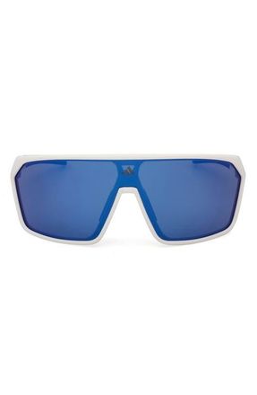 adidas 130mm Shield Sports Sunglasses in White /Blue Mirror at Nordstrom