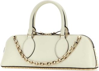 Valentino Garavani Womens Ivory Leather Rockstud East-West Handbag Exterior: Calf Lining Borse A Mano Bag