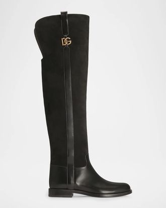 Dolce & Gabbana DG Equestrian Mixed Leather Over-The-Knee Boots