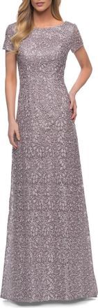 La Femme Embroidered Lace Column Gown in Dark Mauve at Nordstrom, Size 20