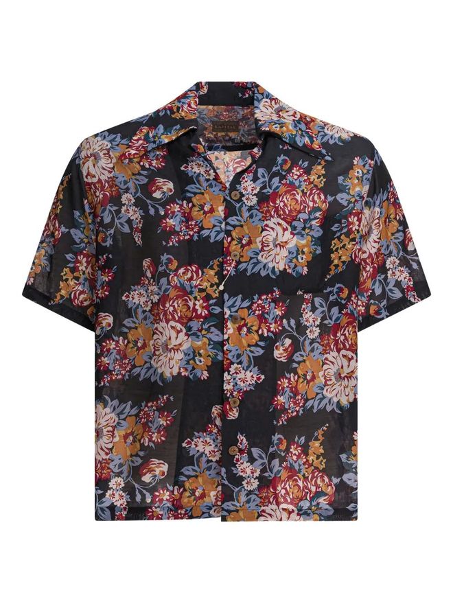 floral-print short-sleeve shirt - Black