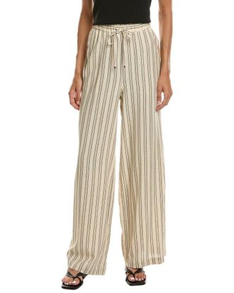 Max Studio Elastic Waist Wide Leg Linen-Blend Pant