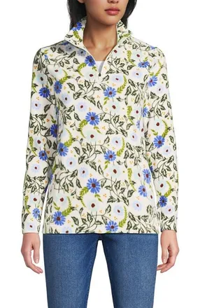 Lands End Anyweather Fleece Quarter Zip Pullover in Blue Allover Floral at Nordstrom, Size X-Large