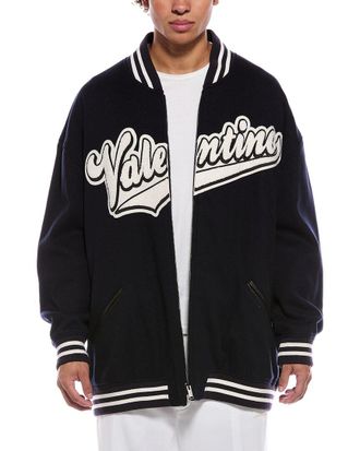 Valentino Patch Leather-Trim Wool Jacket