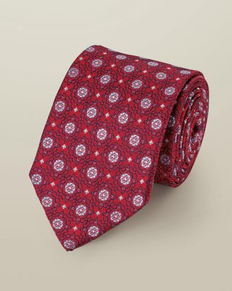 CHARLES TYRWHITT Silk Geo Print Tie - Red Size OSFA by Charles Tyrwhitt