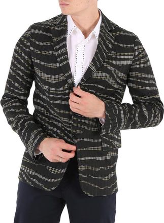 Roberto Cavalli Mens Black / Black / Aragon Zebra And Check Print Jacket, Brand Size 46 (US Size 36)