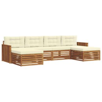 vidaXL Juegos De Sof&aacute;s 6 Pcs Natural Y Crema Madera De Acacia S&oacute;lida Vidaxl
