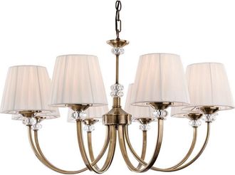 Netlighting Langham 8 Light Multi Arm Chandelier Antique Brass Pleated Cream Shades E14