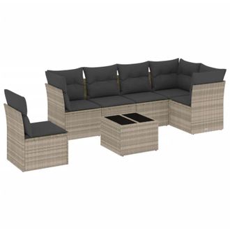 vidaXL Set De Sof&aacute;s De Jard&iacute;n 7 Pzas Con Cojines Rat&aacute;n Pe Gris Claro Vidaxl