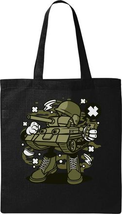 Generic Urban Soldier Graphic Sherman Tank Military Art Natural Ecological Cotton Tote Bag Black