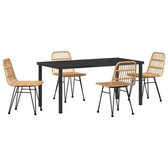 Berkfield Home 5 Piece Garden Dining Set Brown Poly Rattan in Beige