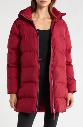 Beyond Yoga Warm Up Hooded Long Puffer Coat in Ruby Rush at Nordstrom Rack, Size X-Small