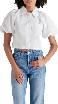 Steve Madden Reece Puff Sleeve Crop Poplin Shirt in White at Nordstrom Rack, Size X-Small