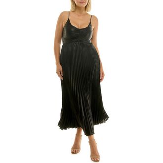 Nicole Miller Pleated Metallic Midi Dress in Very Black Metallic at Nordstrom Rack, Size 16