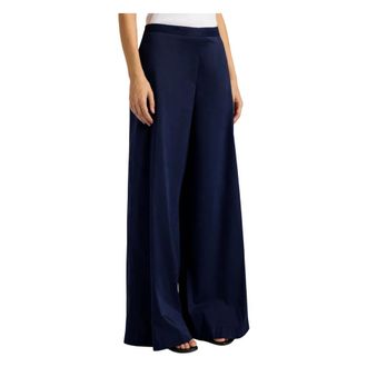 Liviana Conti Wide Trousers, female, Blue, Size: 2XL Wide-Leg Cotton Trousers with Side Zip