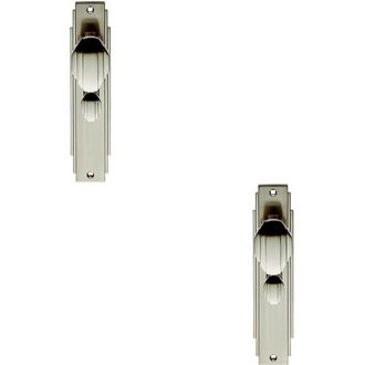 Loops 2x PAIR Line Detailed Door Knob on Bathroom Backplate 205 x 45mm Satin Nickel in Metallics