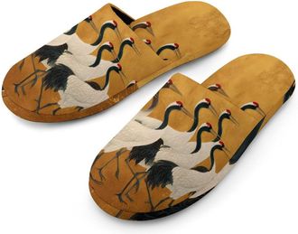 Generic Japanese Crane Bird Mens Slippers Warm Non-Slip Houes Shose Spa Slipper for Home Bedroom