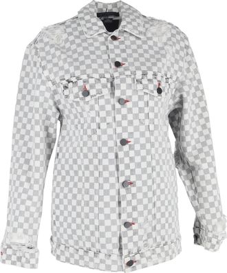 Alexander Wang Daze With Checkerboard Print Denim Jacket in Grey Cotton