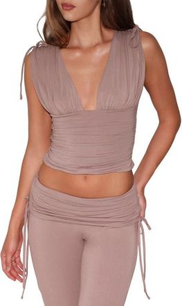 Tiger Mist Halona Ruched Plunge Top in Mocha at Nordstrom, Size Xx-Small