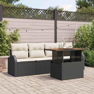 vidaXL Vidaxl - Conjunto De Sof&aacute; De Jard&iacute;n 5 Pcs Negro Y Crema 100 X 55 X 73 Cm