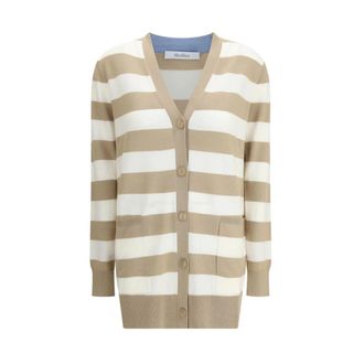 Max Mara Cardigans, female, Multicolor, Size: XS Striped Wool Cardigan with Flocked Decoration