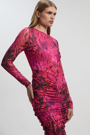 Karen Millen Womens Animal Print Mesh Ruched Maxi Dress - Pink - Size X-Small