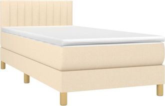 vidaXL Cama Box Spring Con Colch&oacute;n Y Led Tela Crema 90x190 Cm Vidaxl