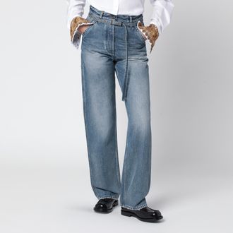Dries Van Noten Jeans con cintura blu effetto slavato