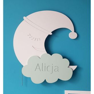 OEM L&aacute;mpara De Noche De Luna Y Nube Con Nombre, Led A Pilas