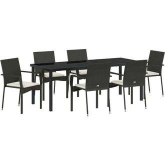 vidaXL Conjunto De Comedor De Jard&iacute;n Con Coj&iacute;n 7 Pcs Negro Polirat&aacute;n Vidaxl