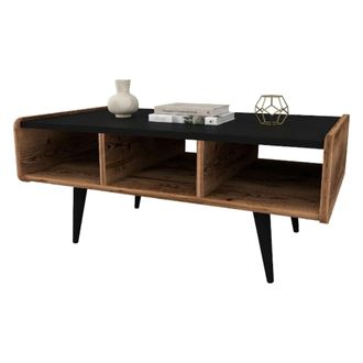 Dmora Mesa De Centro Mangone Con Patas, 3 Compartimentos, Forma Rectangular, 90x56x40h Cm Marr&oacute;n Roble Nudos
