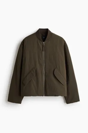 H&M Loose Fit Nylon Bomber Jacket in Dark Khaki Green at Nordstrom, Size Xx-Large