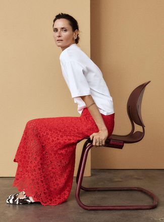 Contemporaine Womens Floral guipure maxi skirt