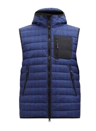 Burberry Blue Check Nylon Hooded Puffer Gilet Size XL
