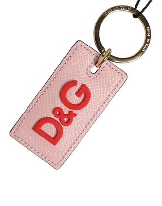 Dolce & Gabbana Roze Kalfsleer DG Logo Metalen Ring Sleutelhanger