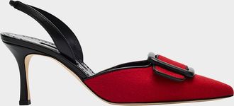 Manolo Blahnik Mayslibi Wool Buckle Slingback Pumps