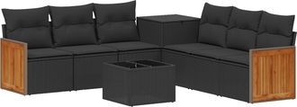 vidaXL Juego De Sof&aacute; 8 Uds. Negro Rat&aacute;n Sint&eacute;tico Y Acero Vidaxl