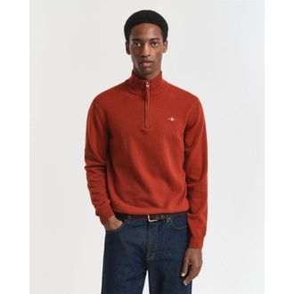 GANT Mens Lambswool Half Zip Fleece in Brown - Size X-Large