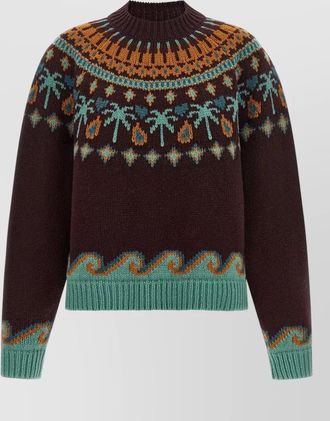 Alanui virgin wool jacquard relaxed-fit crew-neck long-sleeve sweater