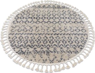 RugsX Rugsx - Alfombra Berber Agadir G0522 C&iacute;rculo Crema/gris Franjas Bereber Marroqu&iacute; Shaggy Beige Circulo 160 Cm