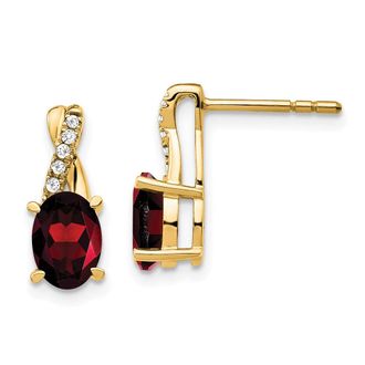 Diamond2Deal 10k Yellow Gold Garnet and Diamond Earrings