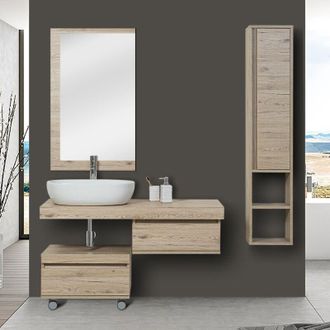 Feridras Feridras - Mensola bagno 120 in Rovere di Bordeaux con staffe lavabo e specchio
