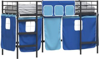 vidaXL Estructura De Cama Alta Para Ni&ntilde;os Con Cortinas Negro Y Azul Vidaxl